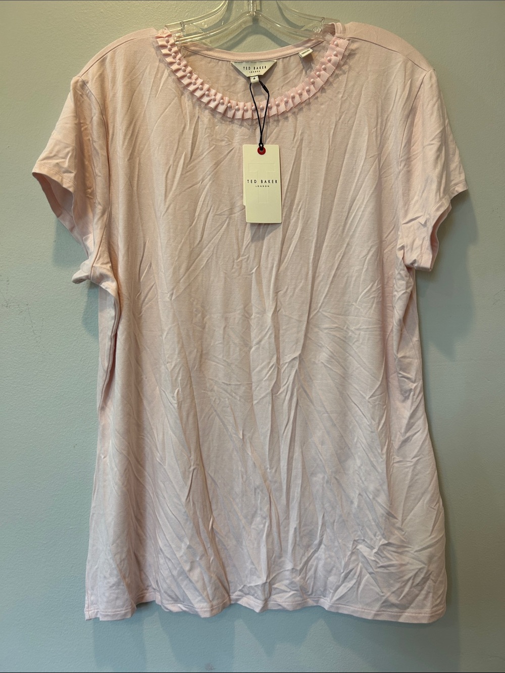 Ted Baker Light Pink Short-Sleeve Ruffle Neck Tee